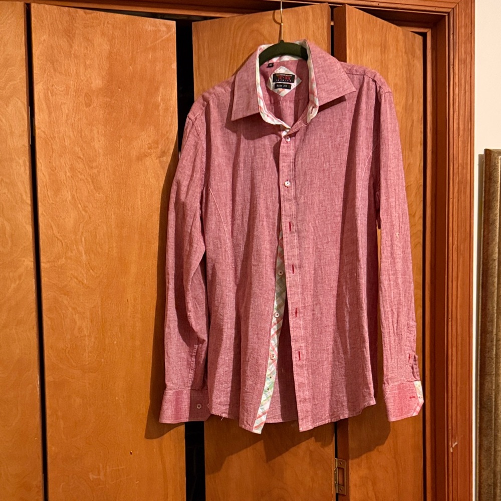 Slim Fit Pink Button-Down Men’s Shirt Tailored Recreation Size XLarge